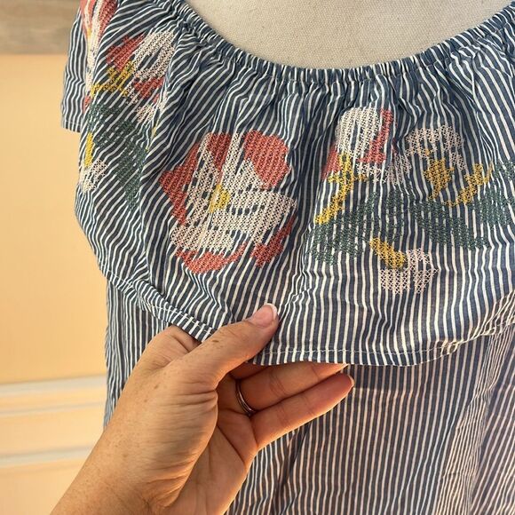 NWT Francesca's Collections Blue Rain Off-the-Shoulder Ruffled Blouse - Picture 5 of 7